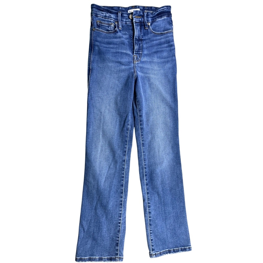 Good American Good Curve Straight Jeans Size 0/25 Medium Wash High Rise Straight